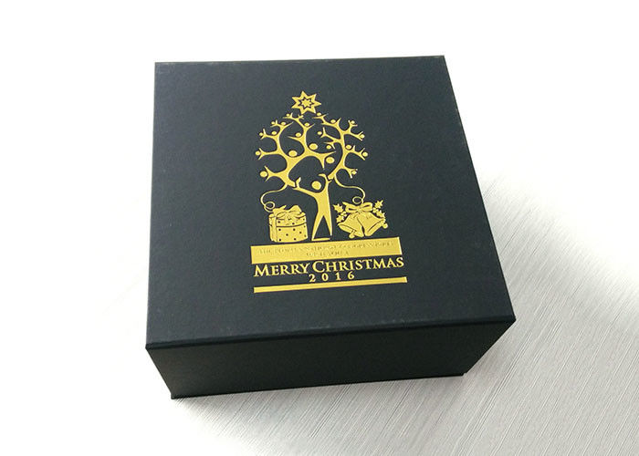 Niestandardowe złoto tłoczenia Logo Obecne pudełko, Boże Narodzenie czarny składane pudełko kartonowe dostawca